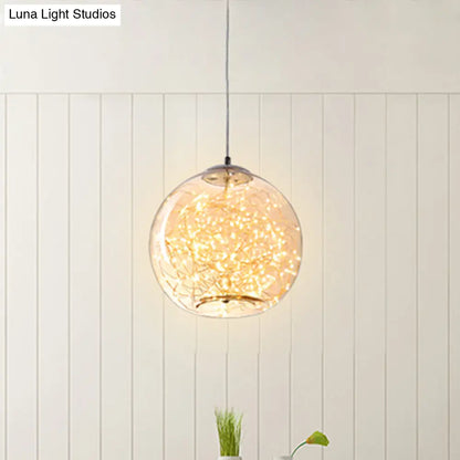 Contemporary LED Pendant Light with Amber/Smoke Grey Glass Globe/Cylinder/Oval - Ideal for Living Room