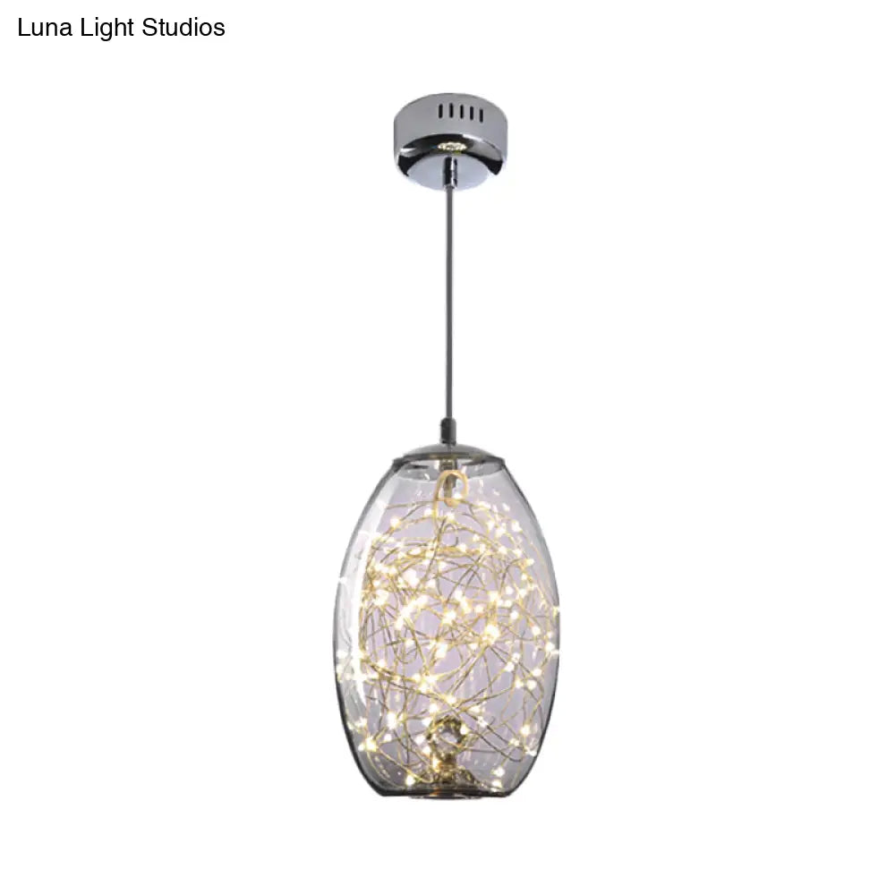 Contemporary LED Pendant Light with Amber/Smoke Grey Glass Globe/Cylinder/Oval - Ideal for Living Room