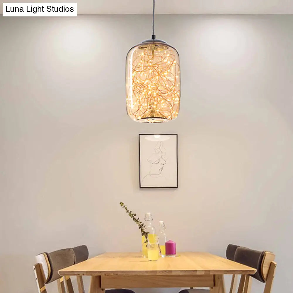 Contemporary LED Pendant Light with Amber/Smoke Grey Glass Globe/Cylinder/Oval - Ideal for Living Room