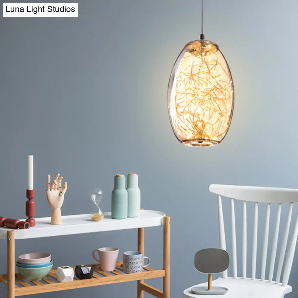 Contemporary LED Pendant Light with Amber/Smoke Grey Glass Globe/Cylinder/Oval - Ideal for Living Room