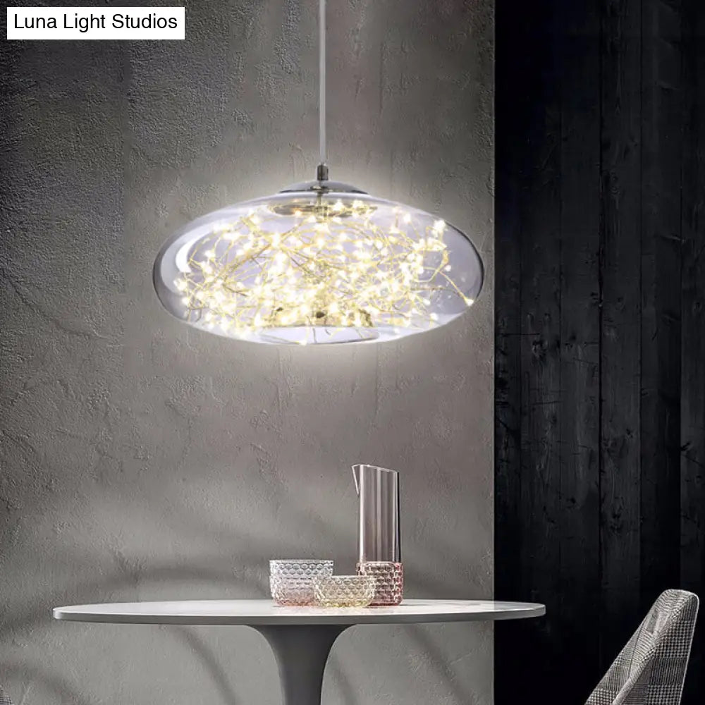 Contemporary LED Pendant Light with Amber/Smoke Grey Glass Globe/Cylinder/Oval - Ideal for Living Room