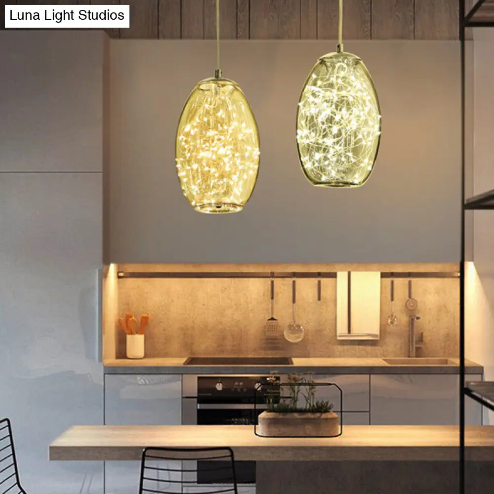 Contemporary LED Pendant Light with Amber/Smoke Grey Glass Globe/Cylinder/Oval - Ideal for Living Room