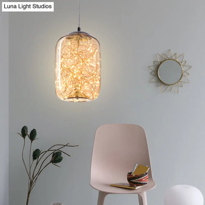 Contemporary LED Pendant Light with Amber/Smoke Grey Glass Globe/Cylinder/Oval - Ideal for Living Room