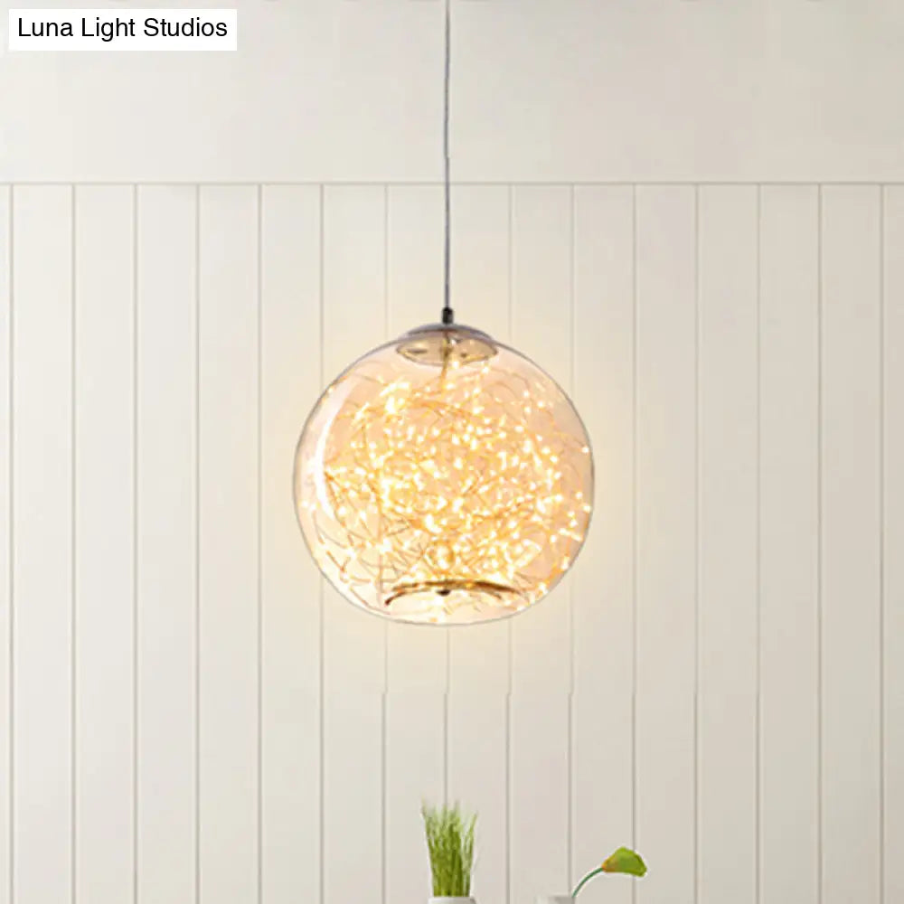 Contemporary LED Pendant Light with Amber/Smoke Grey Glass Globe/Cylinder/Oval - Ideal for Living Room