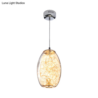 Contemporary LED Pendant Light with Amber/Smoke Grey Glass Globe/Cylinder/Oval - Ideal for Living Room