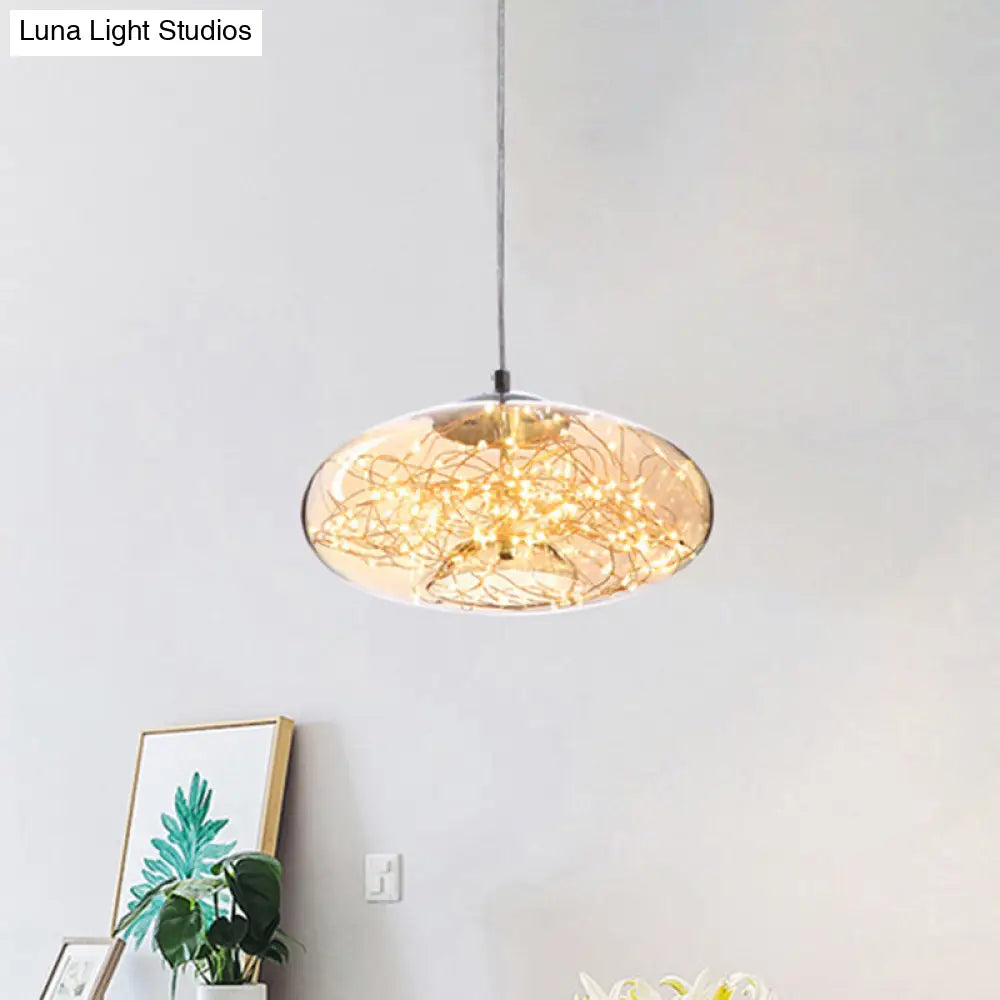 Contemporary LED Pendant Light with Amber/Smoke Grey Glass Globe/Cylinder/Oval - Ideal for Living Room