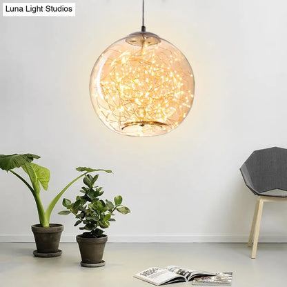 Contemporary LED Pendant Light with Amber/Smoke Grey Glass Globe/Cylinder/Oval - Ideal for Living Room