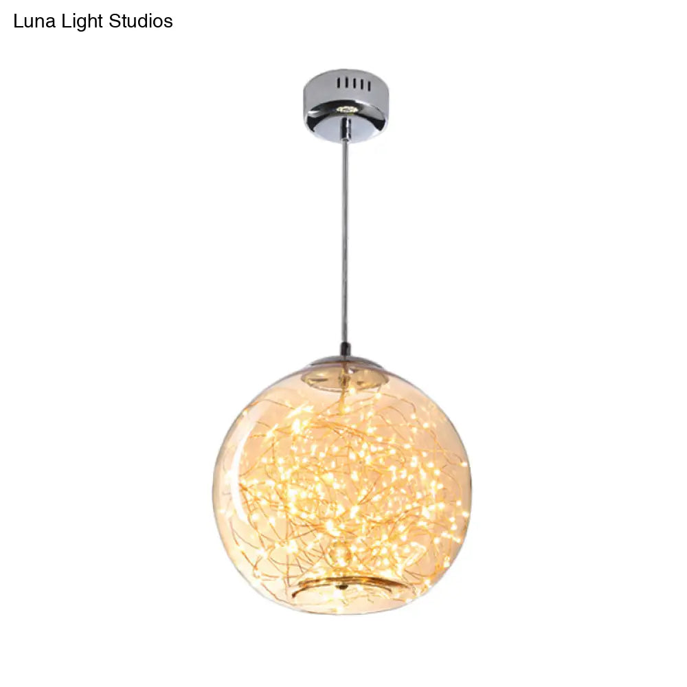 Contemporary LED Pendant Light with Amber/Smoke Grey Glass Globe/Cylinder/Oval - Ideal for Living Room