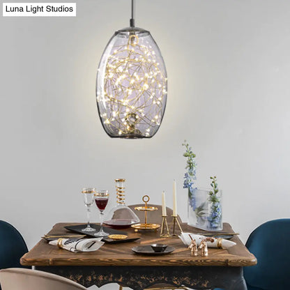 Contemporary LED Pendant Light with Amber/Smoke Grey Glass Globe/Cylinder/Oval - Ideal for Living Room