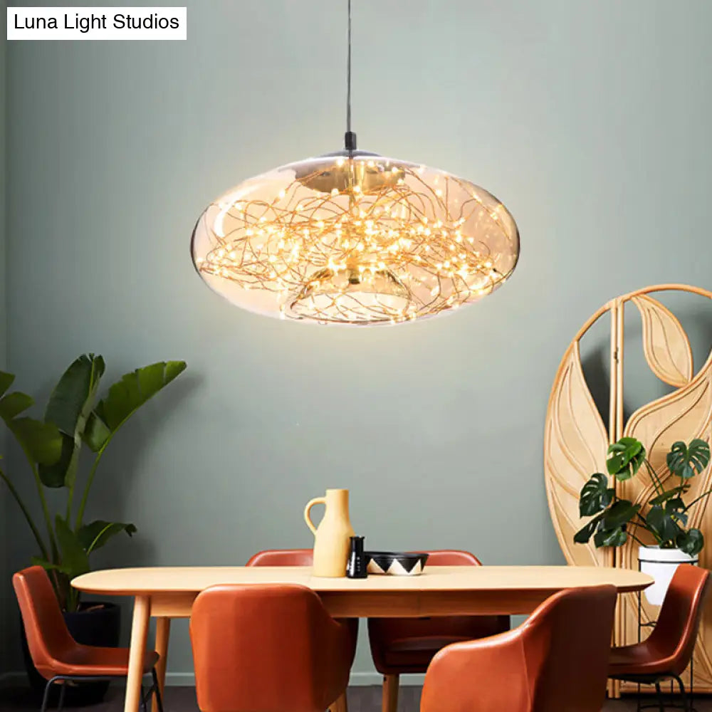 Contemporary LED Pendant Light with Amber/Smoke Grey Glass Globe/Cylinder/Oval - Ideal for Living Room