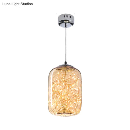 Contemporary LED Pendant Light with Amber/Smoke Grey Glass Globe/Cylinder/Oval - Ideal for Living Room