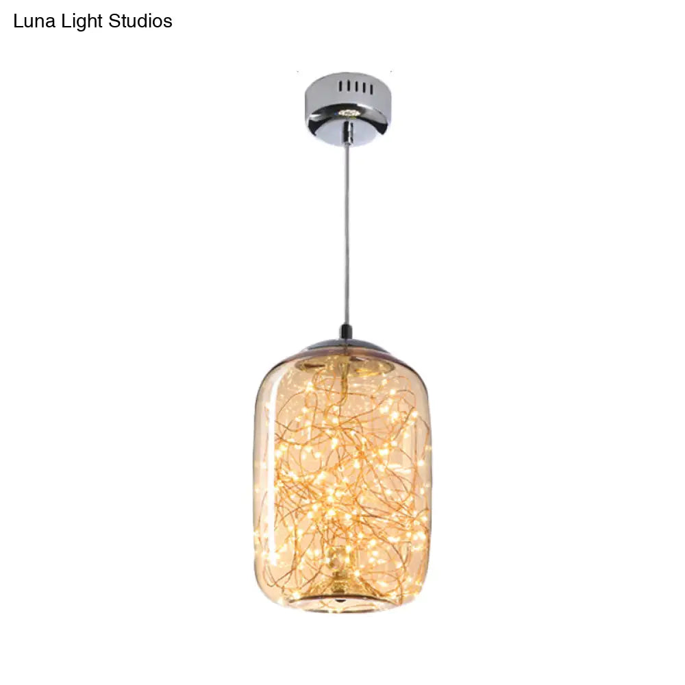 Contemporary LED Pendant Light with Amber/Smoke Grey Glass Globe/Cylinder/Oval - Ideal for Living Room