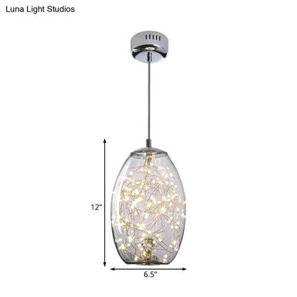 Contemporary LED Pendant Light with Amber/Smoke Grey Glass Globe/Cylinder/Oval - Ideal for Living Room