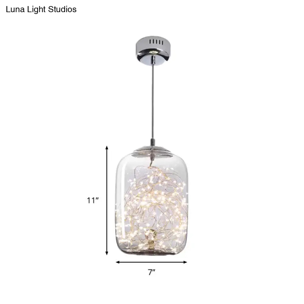 Contemporary LED Pendant Light with Amber/Smoke Grey Glass Globe/Cylinder/Oval - Ideal for Living Room