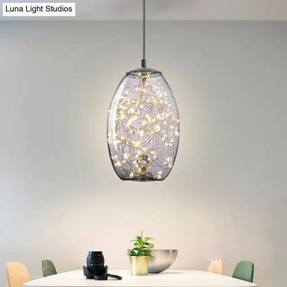 Contemporary LED Pendant Light with Amber/Smoke Grey Glass Globe/Cylinder/Oval - Ideal for Living Room