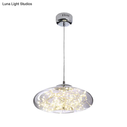 Contemporary LED Pendant Light with Amber/Smoke Grey Glass Globe/Cylinder/Oval - Ideal for Living Room