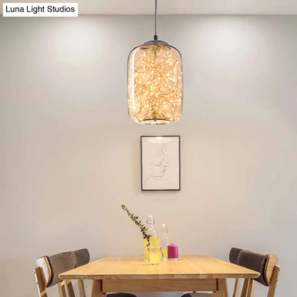 Contemporary LED Pendant Light with Amber/Smoke Grey Glass Globe/Cylinder/Oval - Ideal for Living Room