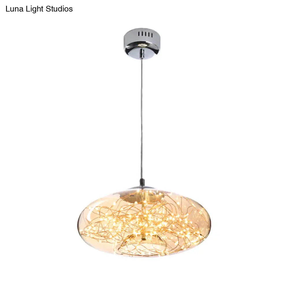 Contemporary LED Pendant Light with Amber/Smoke Grey Glass Globe/Cylinder/Oval - Ideal for Living Room