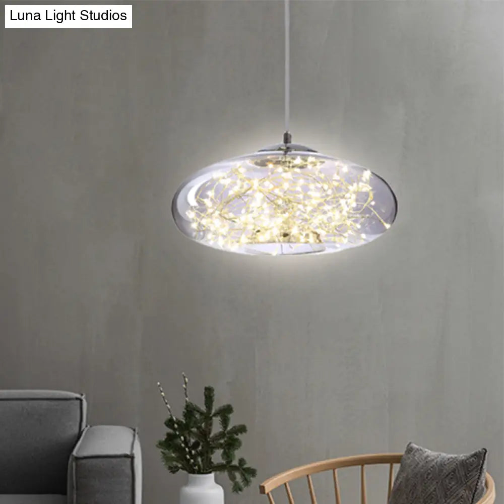 Contemporary LED Pendant Light with Amber/Smoke Grey Glass Globe/Cylinder/Oval - Ideal for Living Room