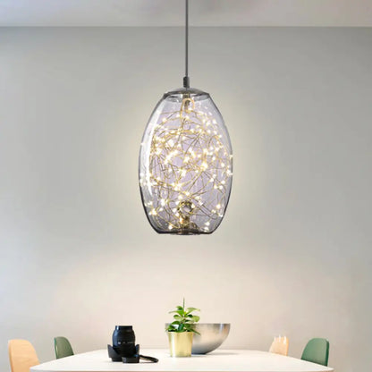 Contemporary LED Pendant Light with Amber/Smoke Grey Glass Globe/Cylinder/Oval - Ideal for Living Room