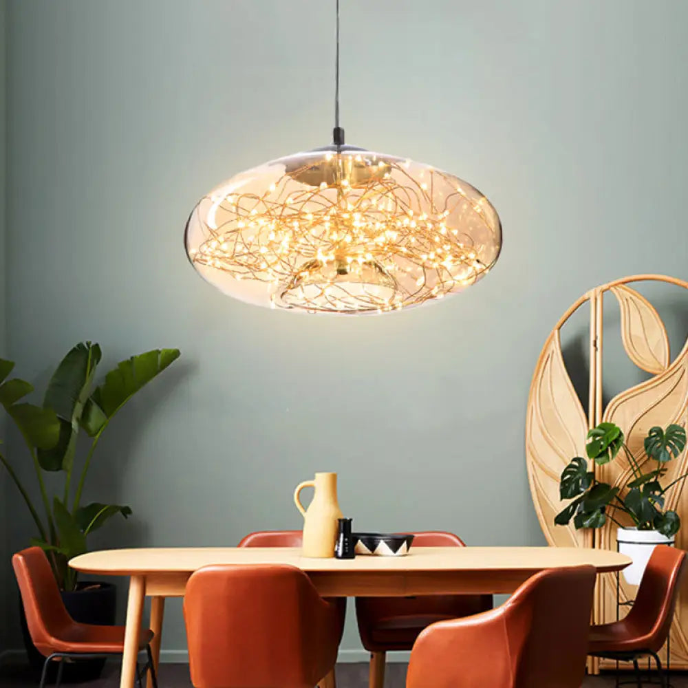 Contemporary LED Pendant Light with Amber/Smoke Grey Glass Globe/Cylinder/Oval - Ideal for Living Room