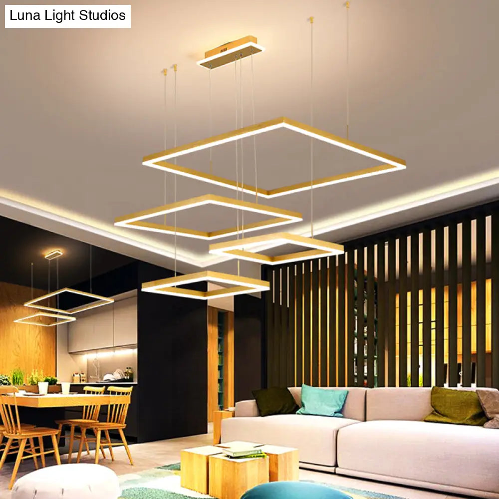 Contemporary LED Rhombus Chandelier Pendant Light with Acrylic Layers for Living Room