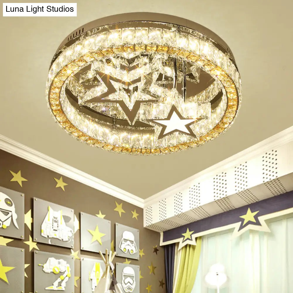 DecorBites™ DecorBites™ Contemporary LED Semi Flush Ceiling Lamp in Stainless-Steel with Clear Faceted Crystal Blocks and Star Design