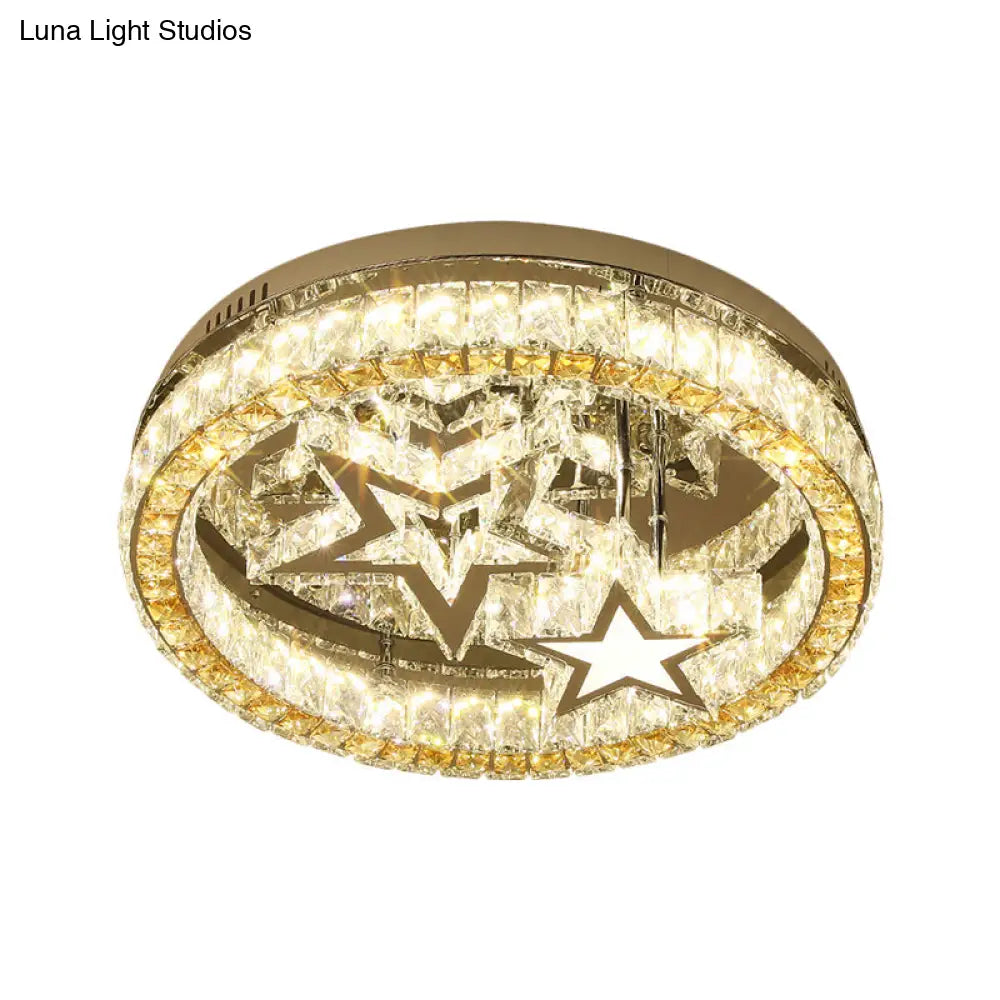 DecorBites™ DecorBites™ Contemporary LED Semi Flush Ceiling Lamp in Stainless-Steel with Clear Faceted Crystal Blocks and Star Design