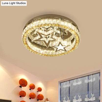 DecorBites™ DecorBites™ Contemporary LED Semi Flush Ceiling Lamp in Stainless-Steel with Clear Faceted Crystal Blocks and Star Design