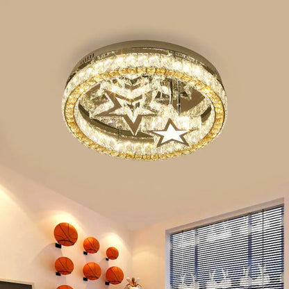 DecorBites™ DecorBites™ Contemporary LED Semi Flush Ceiling Lamp in Stainless-Steel with Clear Faceted Crystal Blocks and Star Design