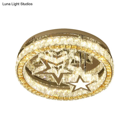 DecorBites™ DecorBites™ Contemporary LED Semi Flush Ceiling Lamp in Stainless-Steel with Clear Faceted Crystal Blocks and Star Design