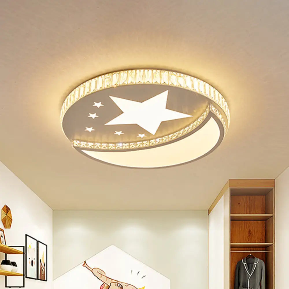 DecorBites™ DecorBites™ Contemporary LED Star and Moon Crystal Flush Light in White - Bedroom Flush Mount Lighting