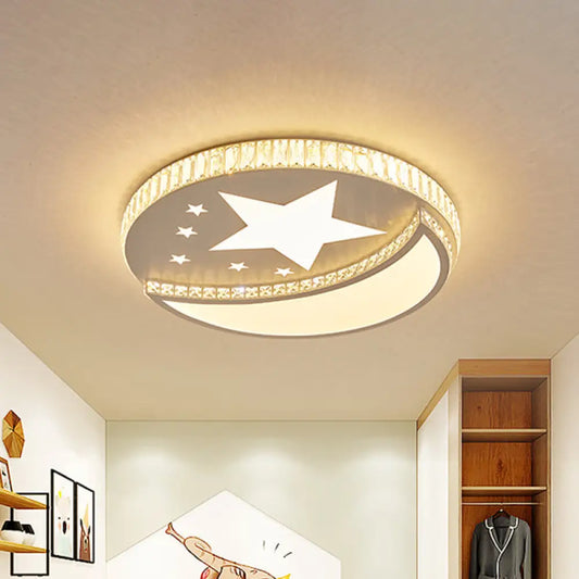 DecorBites™ DecorBites™ Contemporary LED Star and Moon Crystal Flush Light in White - Bedroom Flush Mount Lighting