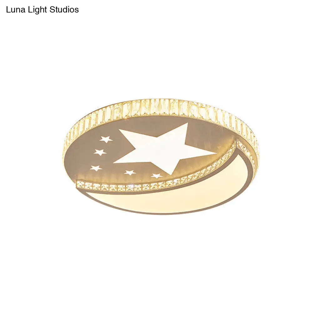 DecorBites™ DecorBites™ Contemporary LED Star and Moon Crystal Flush Light in White - Bedroom Flush Mount Lighting