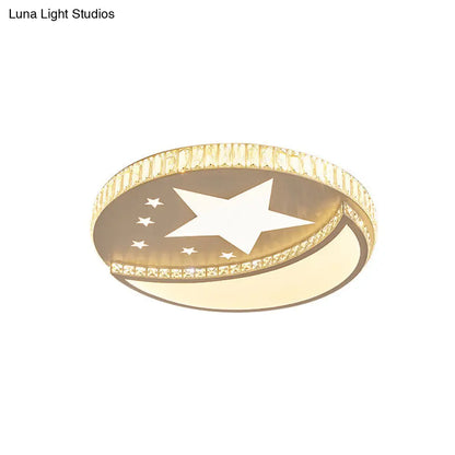 DecorBites™ DecorBites™ Contemporary LED Star and Moon Crystal Flush Light in White - Bedroom Flush Mount Lighting