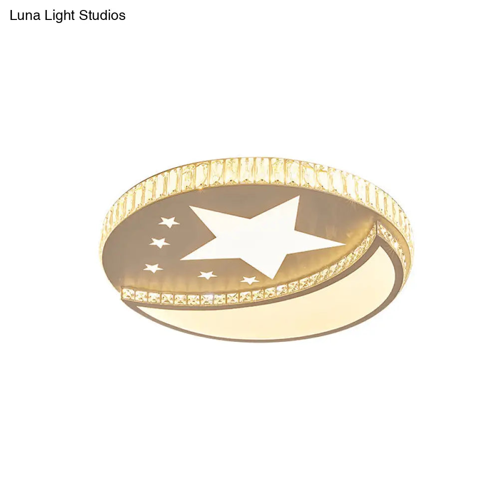 DecorBites™ DecorBites™ Contemporary LED Star and Moon Crystal Flush Light in White - Bedroom Flush Mount Lighting