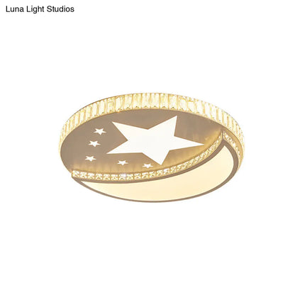 DecorBites™ DecorBites™ Contemporary LED Star and Moon Crystal Flush Light in White - Bedroom Flush Mount Lighting