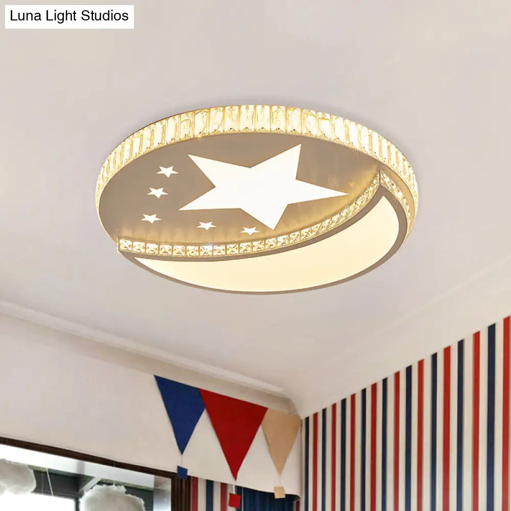 DecorBites™ DecorBites™ Contemporary LED Star and Moon Crystal Flush Light in White - Bedroom Flush Mount Lighting