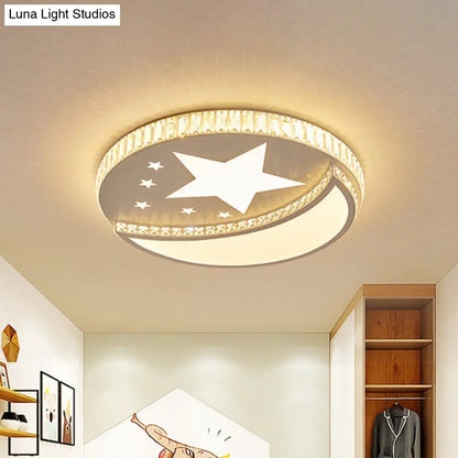 DecorBites™ DecorBites™ Contemporary LED Star and Moon Crystal Flush Light in White - Bedroom Flush Mount Lighting