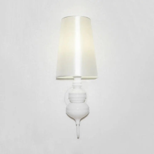 Contemporary LED Tapered Wall Sconce Light, 6"/8"/10" Dia, Fabric White/Black/Silver