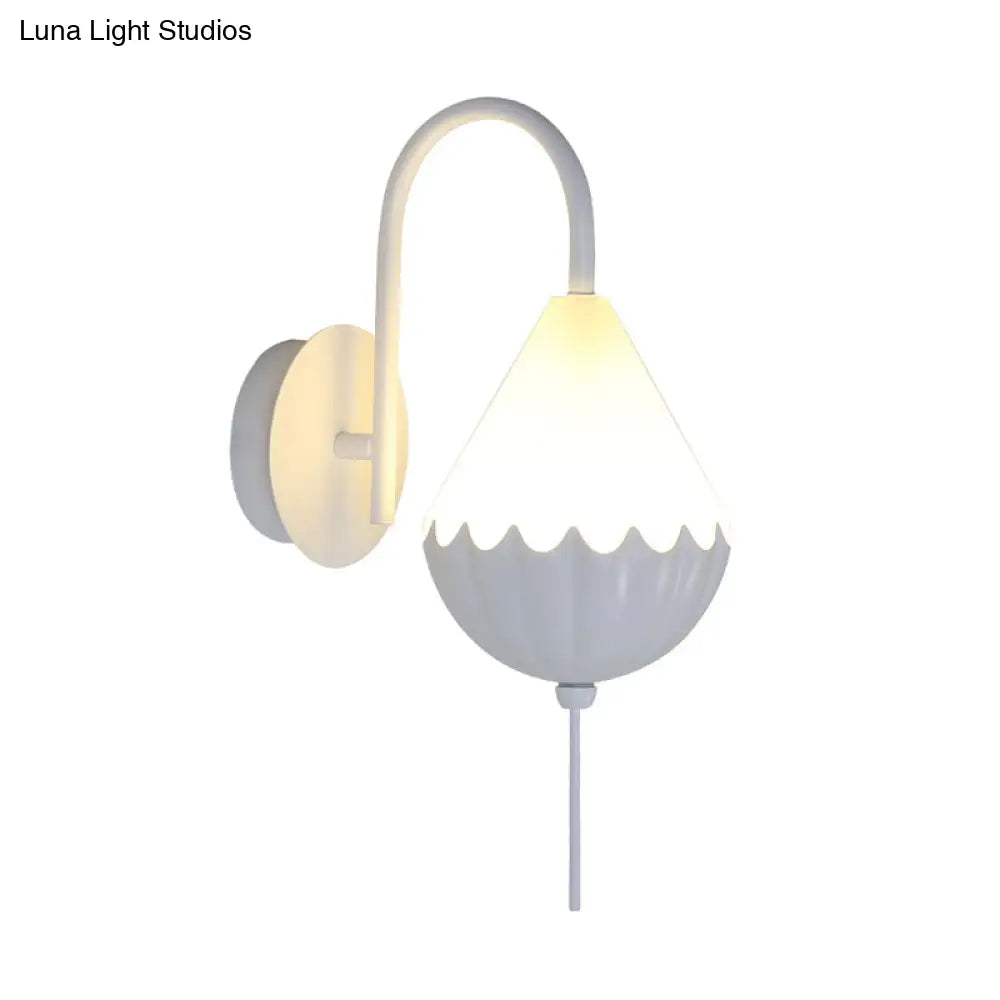 DecorBites™ Contemporary LED Wall Sconce - Curved Arm Design with Metallic Finish and Pear Acrylic Shade in White