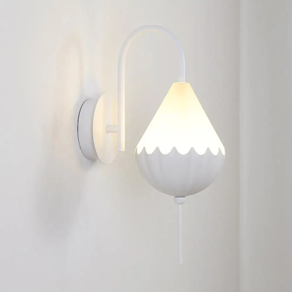 DecorBites™ Contemporary LED Wall Sconce - Curved Arm Design with Metallic Finish and Pear Acrylic Shade in White