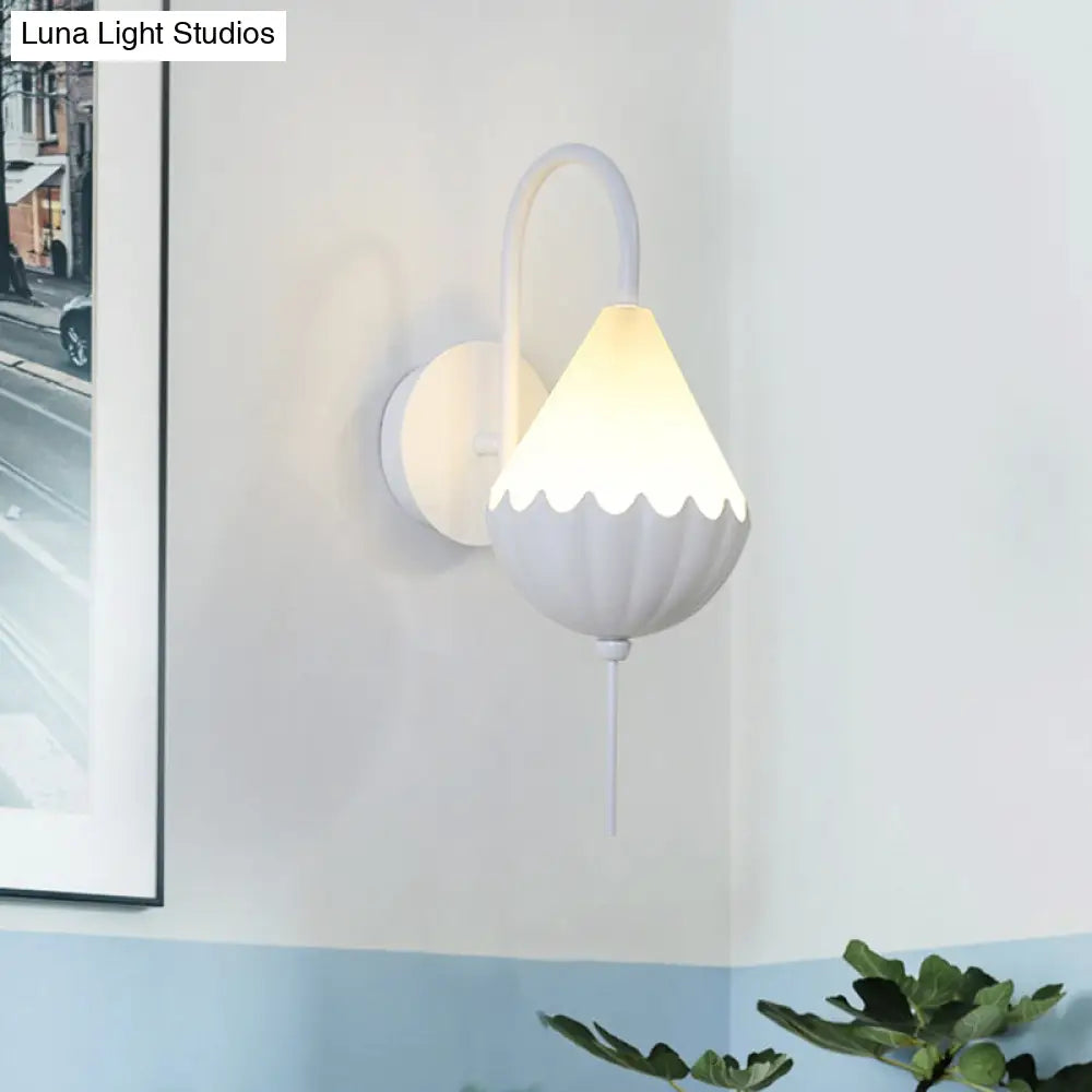 DecorBites™ Contemporary LED Wall Sconce - Curved Arm Design with Metallic Finish and Pear Acrylic Shade in White