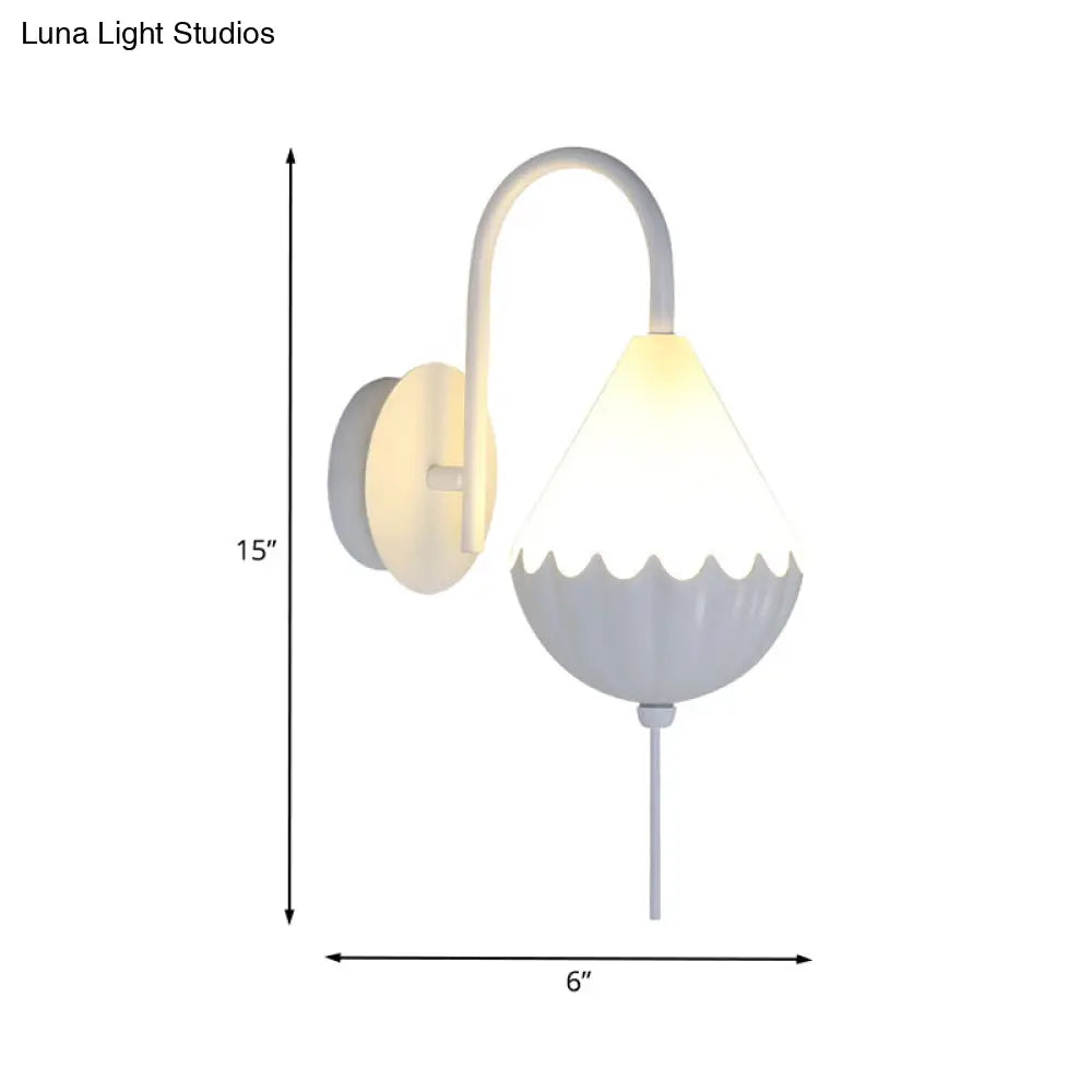 DecorBites™ Contemporary LED Wall Sconce - Curved Arm Design with Metallic Finish and Pear Acrylic Shade in White