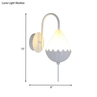 DecorBites™ Contemporary LED Wall Sconce - Curved Arm Design with Metallic Finish and Pear Acrylic Shade in White