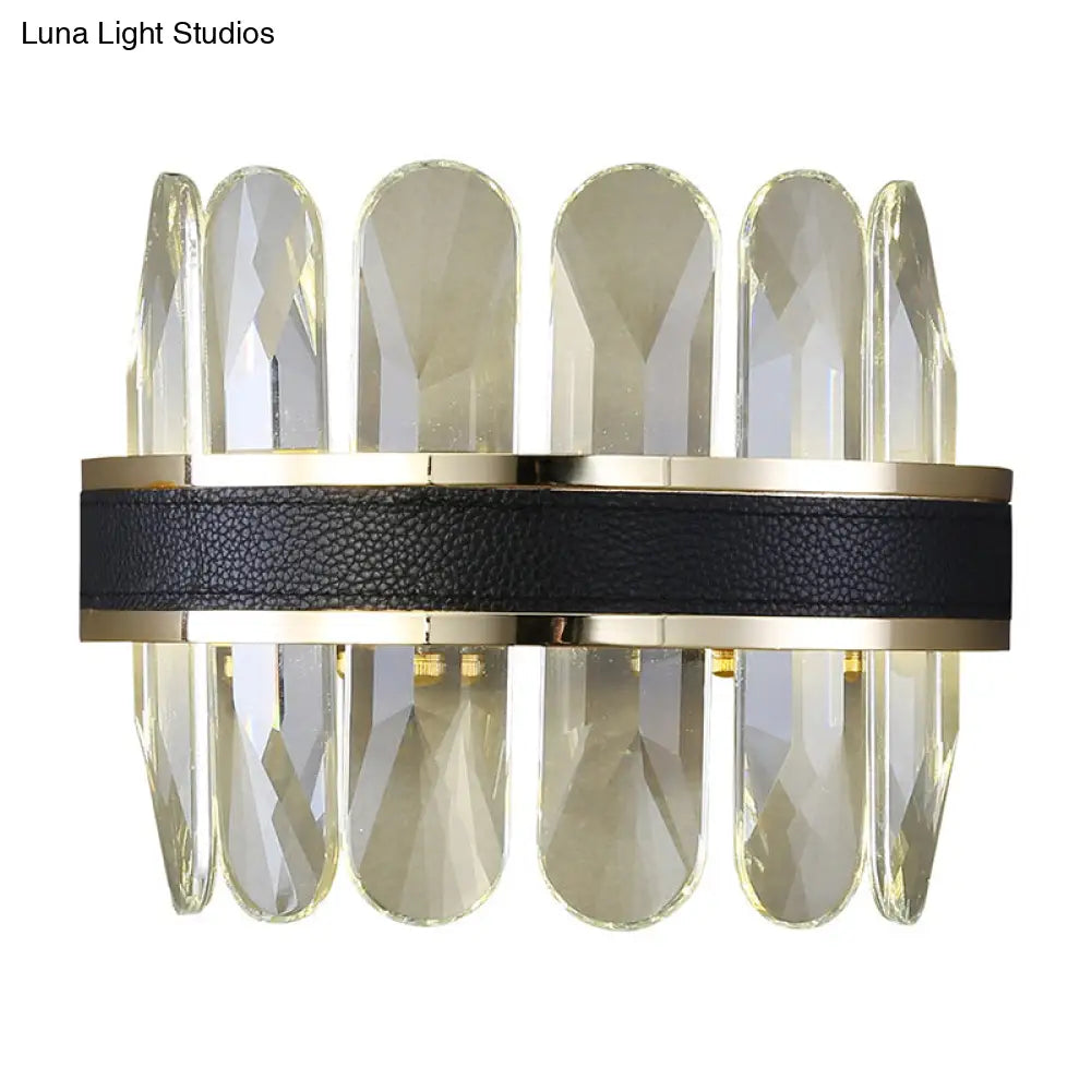 Aplique de pared LED contemporáneo DecorBites™ en negro - Diseño semicilíndrico de cristal transparente tallado en rectángulo para mesilla de noche