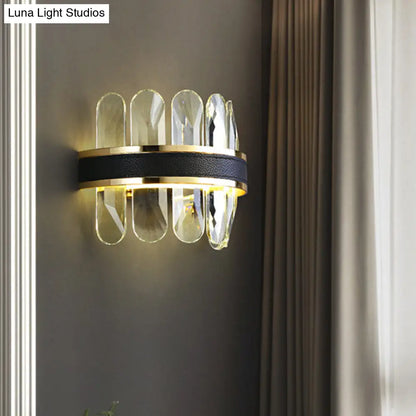 Aplique de pared LED contemporáneo DecorBites™ en negro - Diseño semicilíndrico de cristal transparente tallado en rectángulo para mesilla de noche