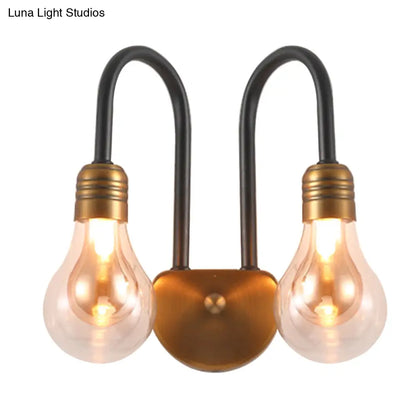 DecorBites™ Contemporary LED Wall Sconce Light with Curved Brass Arm - Clear Glass Bulb, 1/2/3 Lights