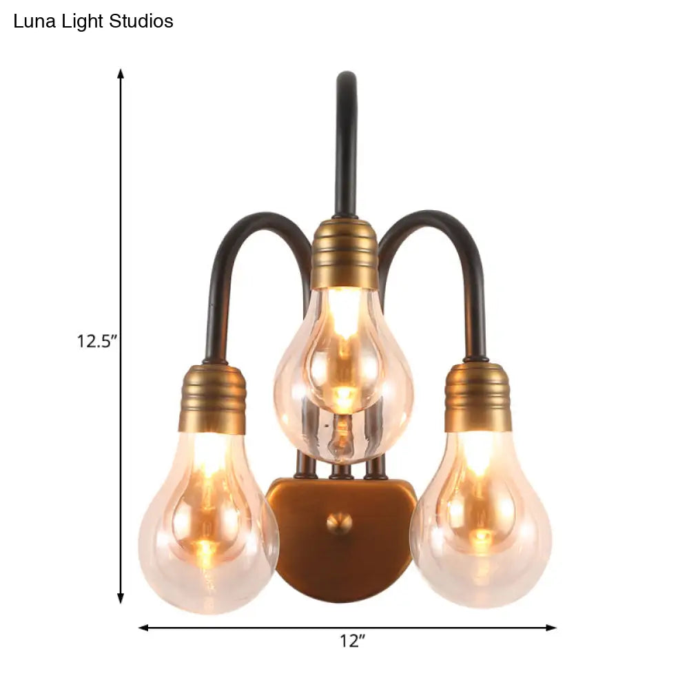 DecorBites™ Contemporary LED Wall Sconce Light with Curved Brass Arm - Clear Glass Bulb, 1/2/3 Lights