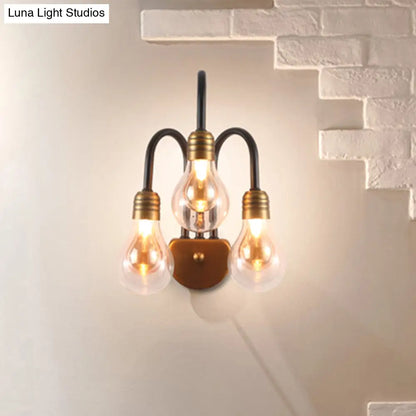 DecorBites™ Contemporary LED Wall Sconce Light with Curved Brass Arm - Clear Glass Bulb, 1/2/3 Lights